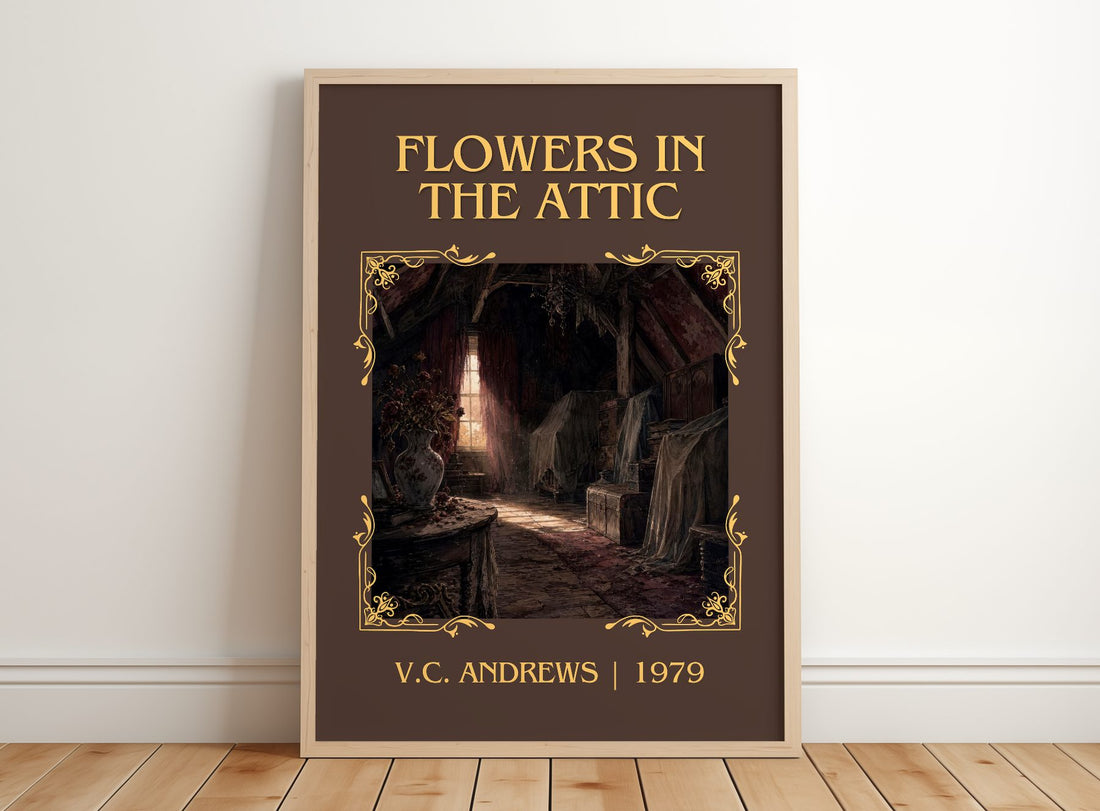Flowers in the Attic Classic Book Art Print by V.C. Andrews – framed print leaning on a wooden floor