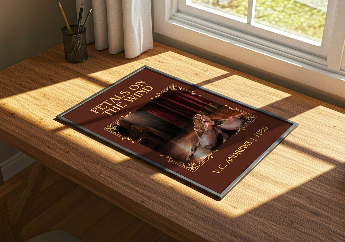 Petals on the Wind Classic Book Art Print by V.C. Andrews – print on a sunlit desk