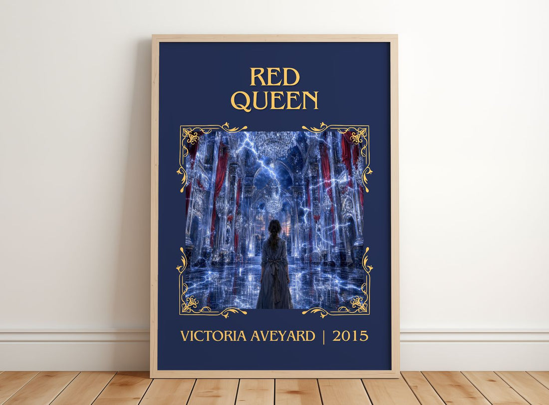 Red Queen Classic Book Art Print by Victoria Aveyard – framed print leaning on a wooden floor