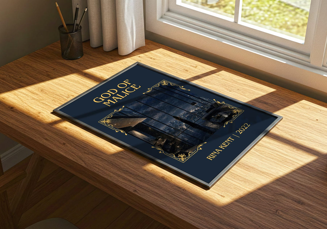 God of Malice Classic Book Art Print by Rina Kent – print on a sunlit desk