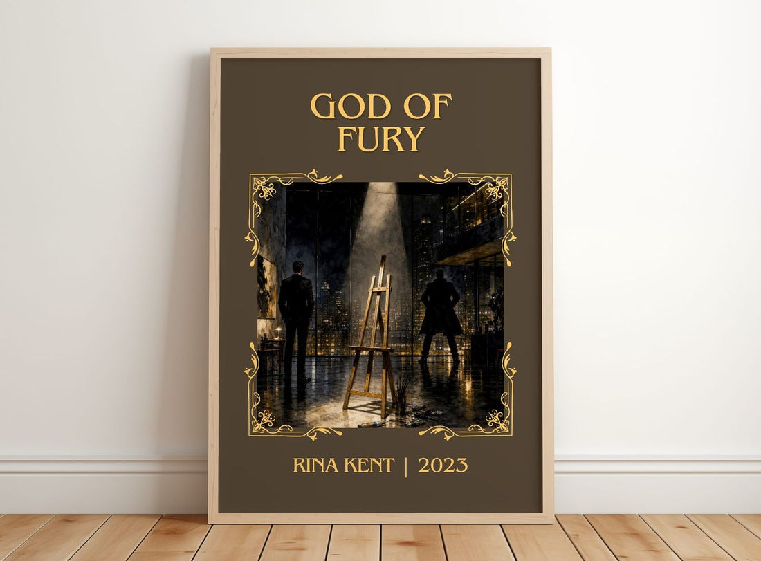 God of Fury Classic Book Art Print by Rina Kent – framed print leaning on a wooden floor