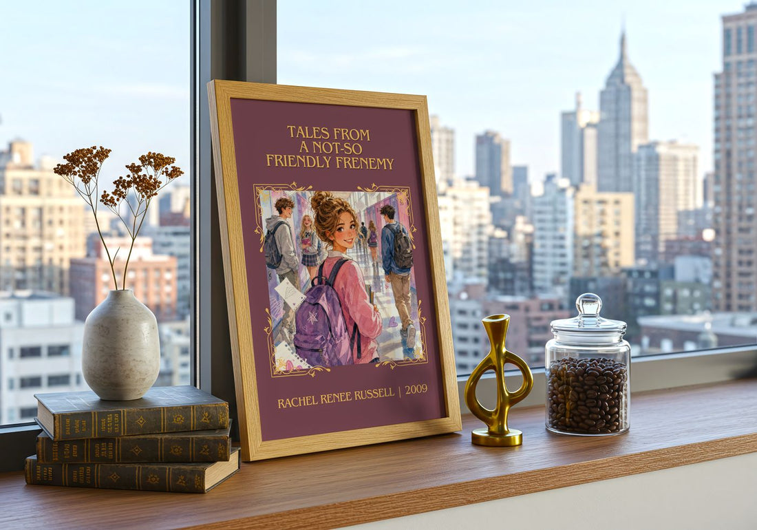 Tales from a Not-So Friendly Frenemy Classic Book Art Print by Rachel Renée Russell – framed print on a city-view windowsill