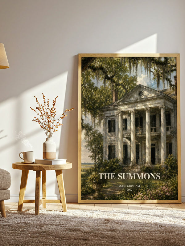 The Summons watercolour print in frame leaning in hallway – thriller wall art