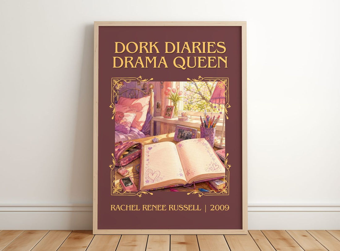 Dork Diaries Drama Queen Classic Book Art Print by R. Russell – framed print leaning on a wooden floor