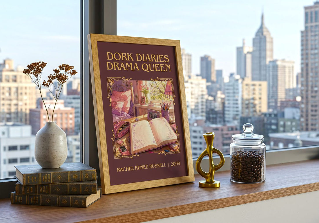 Dork Diaries Drama Queen Classic Book Art Print by R. Russell – framed print on a city-view windowsill