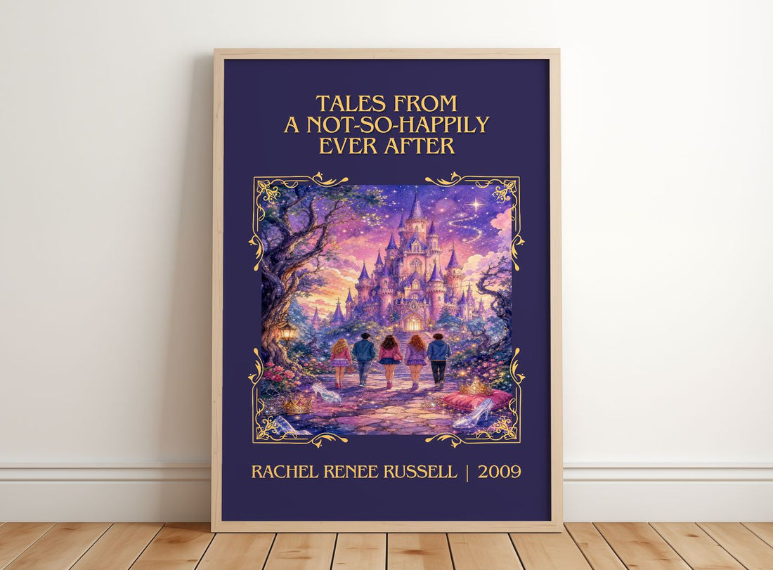 Tales from a Not-So-Happily Ever After Classic Book Art Print by Rachel Renée Russell – framed print leaning on a wooden floor