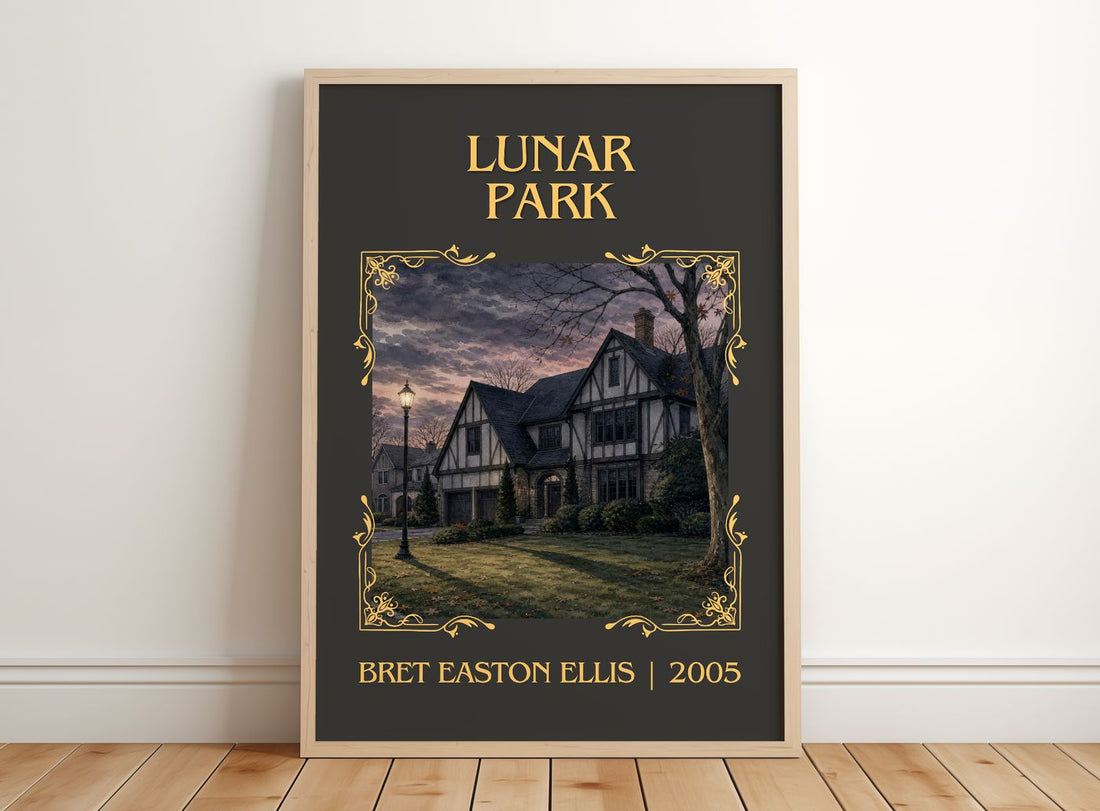 Lunar Park Classic Book Art Print by Bret Easton Ellis – framed print leaning on a wooden floor