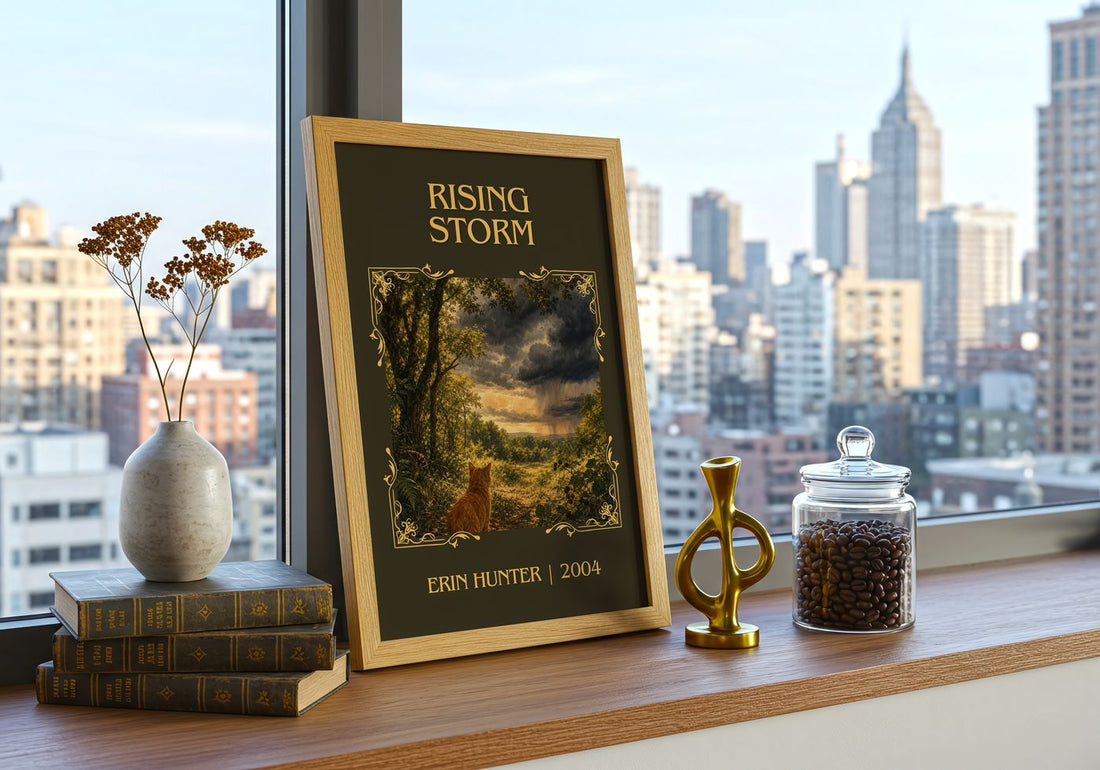 Rising Storm Classic Book Art Print by Erin Hunter – framed print on a city-view windowsill
