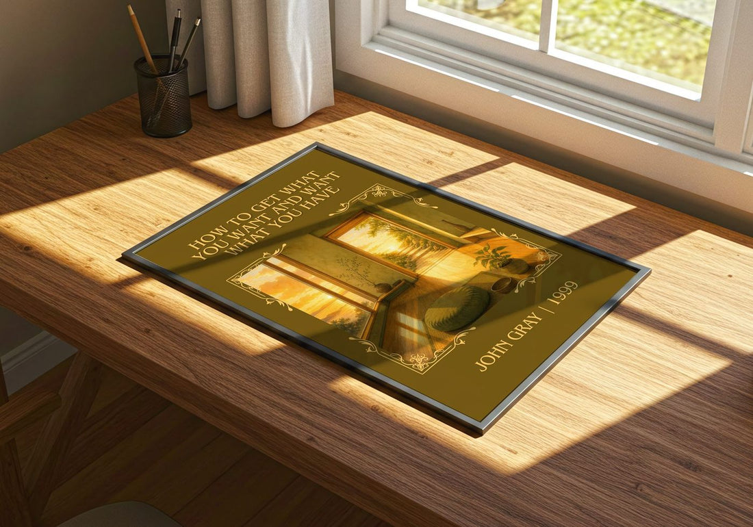 How to Get What You Want and Want What You Have Classic Book Art – print on a sunlit desk