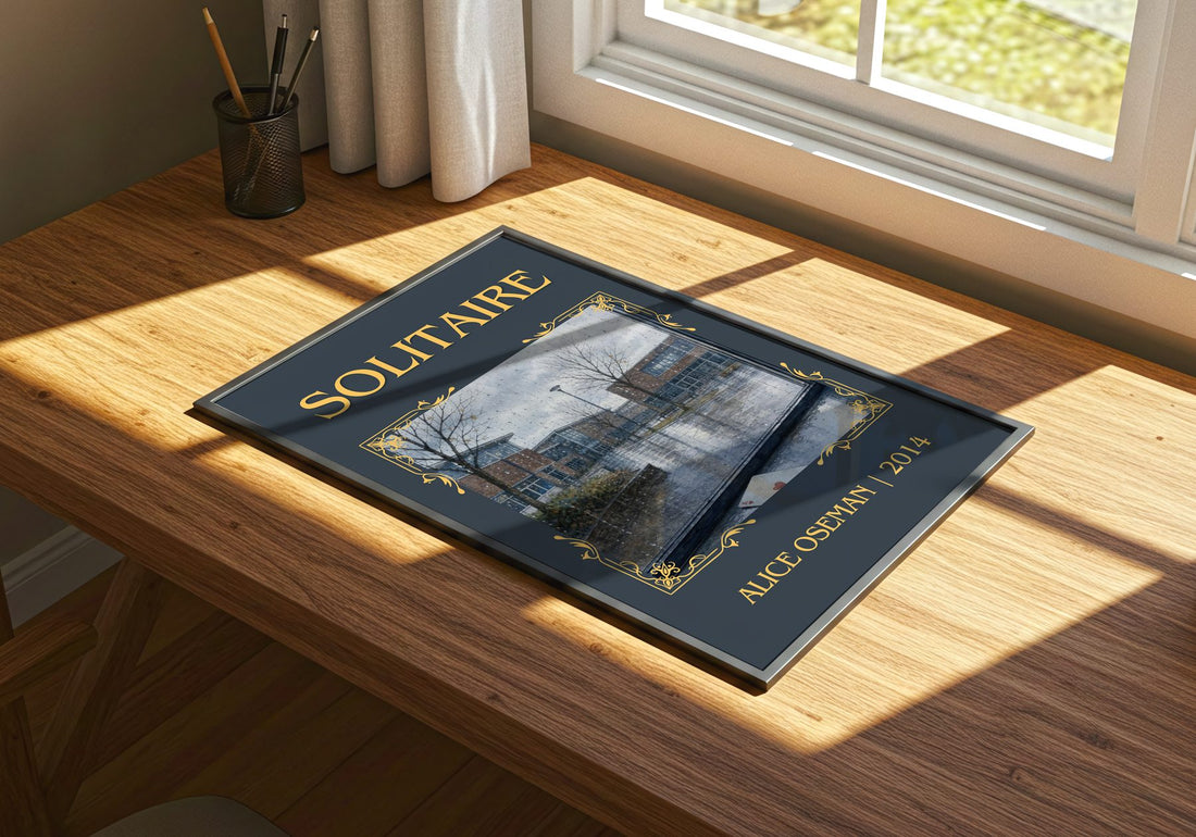 Solitaire Classic Book Art Print by Alice Oseman – print on a sunlit desk