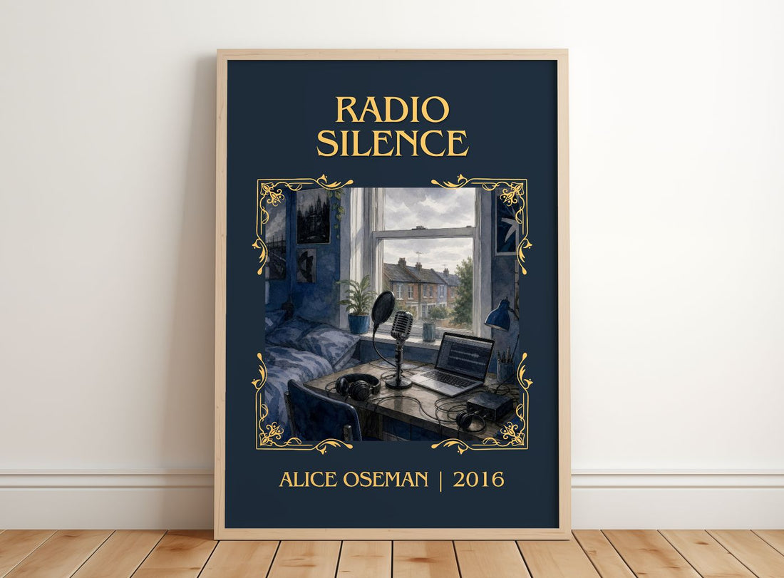 Radio Silence Classic Book Art Print by Alice Oseman – framed print leaning on a wooden floor