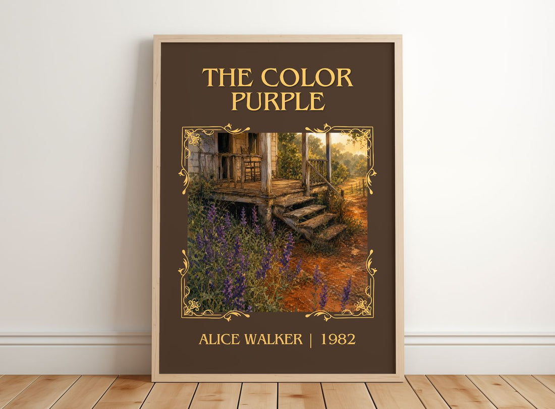 The Color Purple Classic Book Art Print by Alice Walker – framed print leaning on a wooden floor
