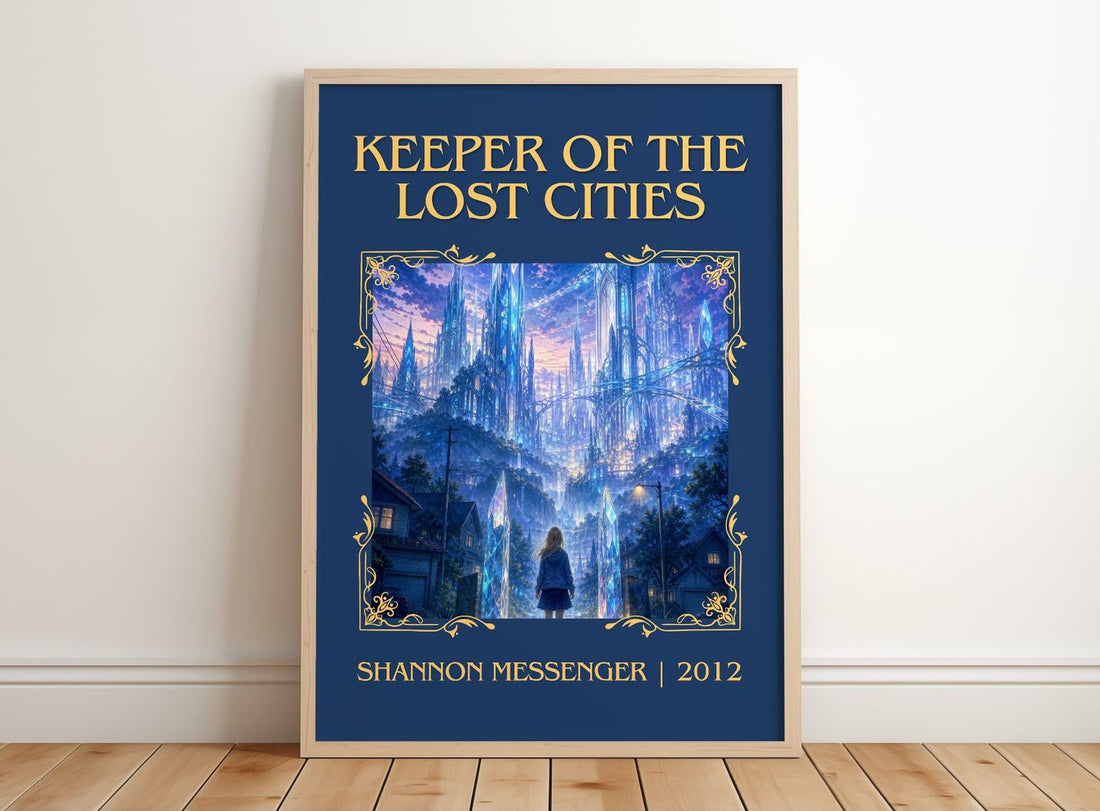 Keeper of the Lost Cities Classic Book Art Print by Shannon Messenger – framed print leaning on a wooden floor