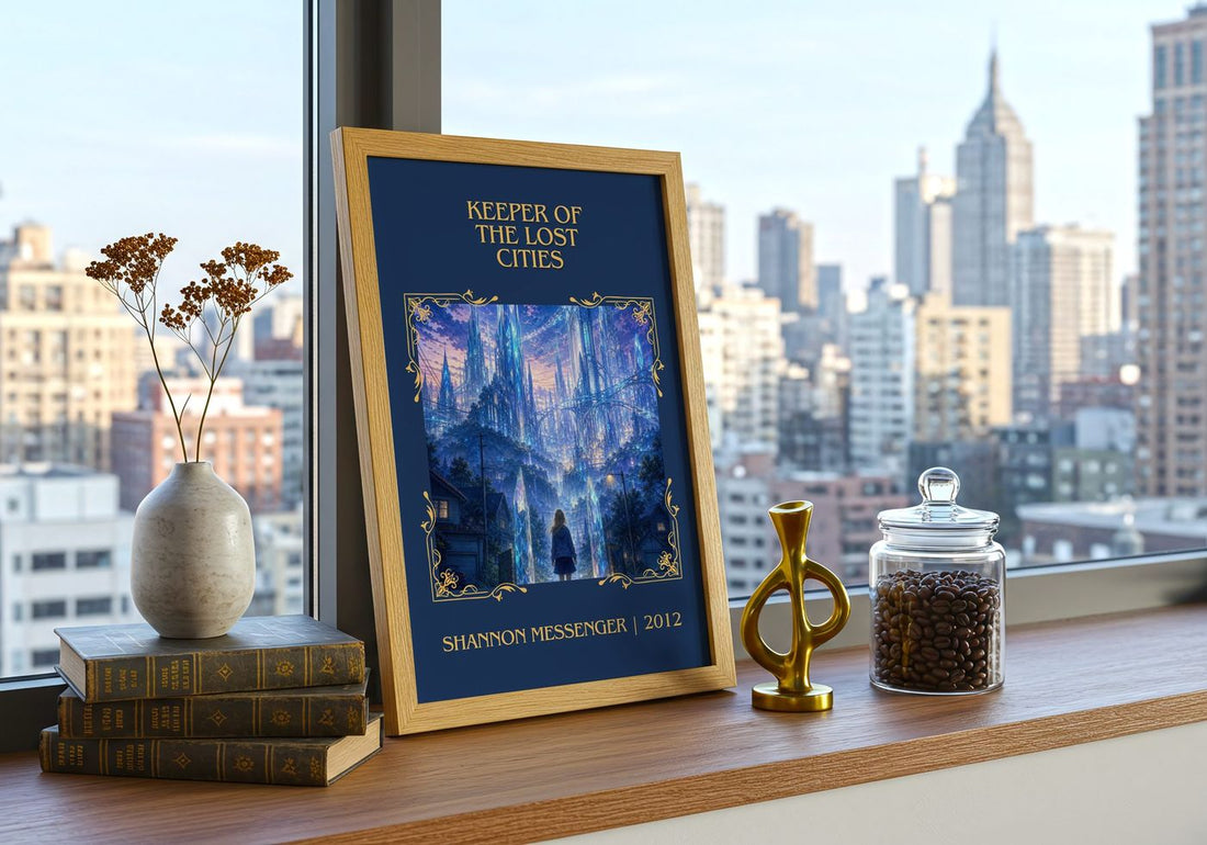 Keeper of the Lost Cities Classic Book Art Print by Shannon Messenger – framed print on a city-view windowsill