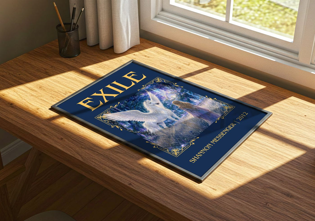 Exile Classic Book Art Print by Shannon Messenger – print on a sunlit desk