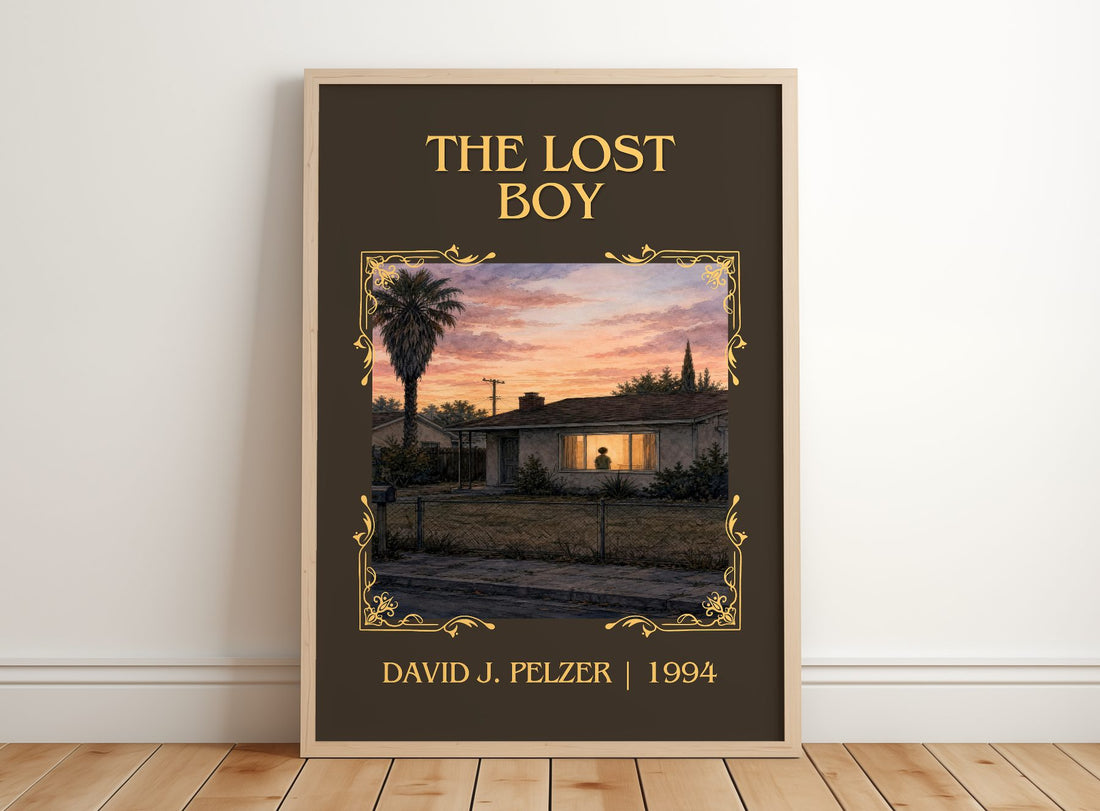The lost boy Classic Book Art Print by David J. Pelzer – framed print leaning on a wooden floor