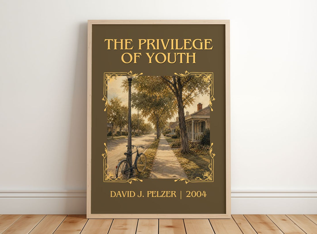 The Privilege of Youth Classic Book Art Print by David J. Pelzer – framed print leaning on a wooden floor