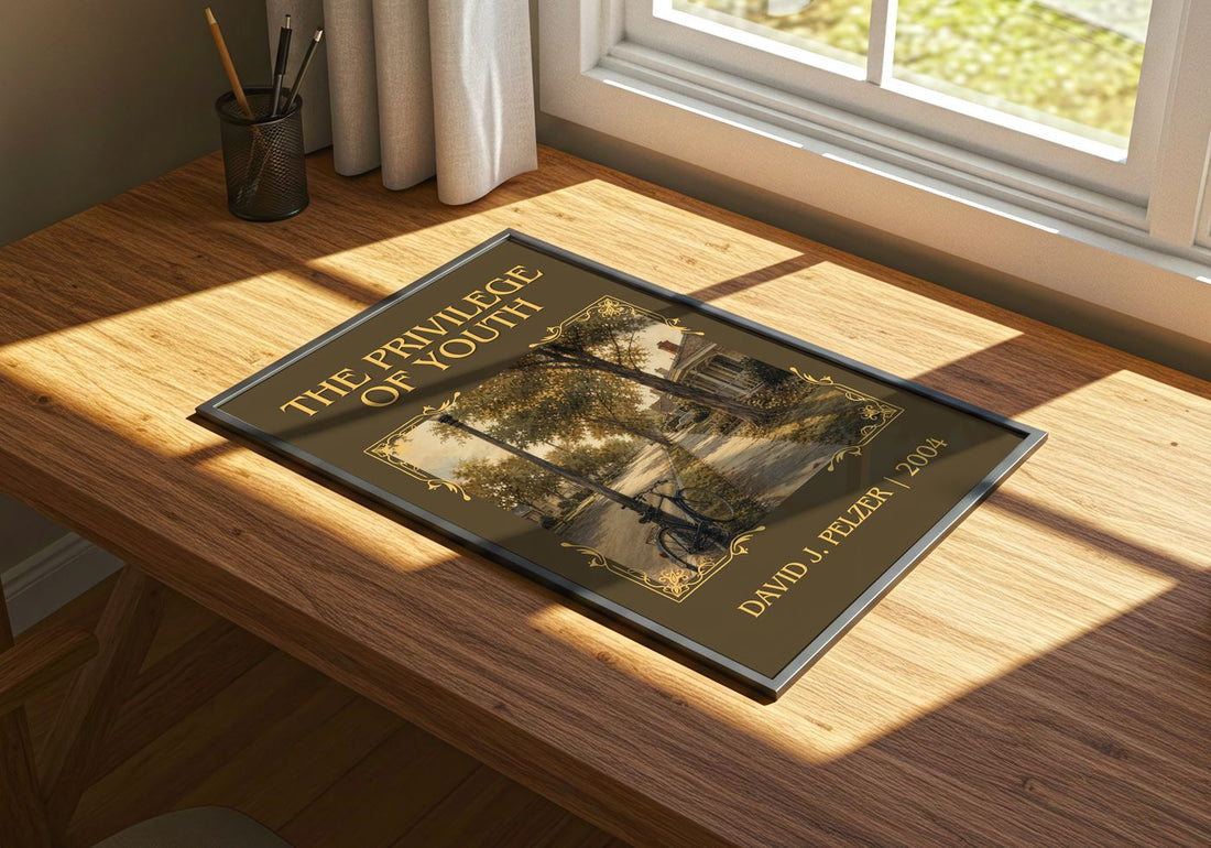 The Privilege of Youth Classic Book Art Print by David J. Pelzer – print on a sunlit desk