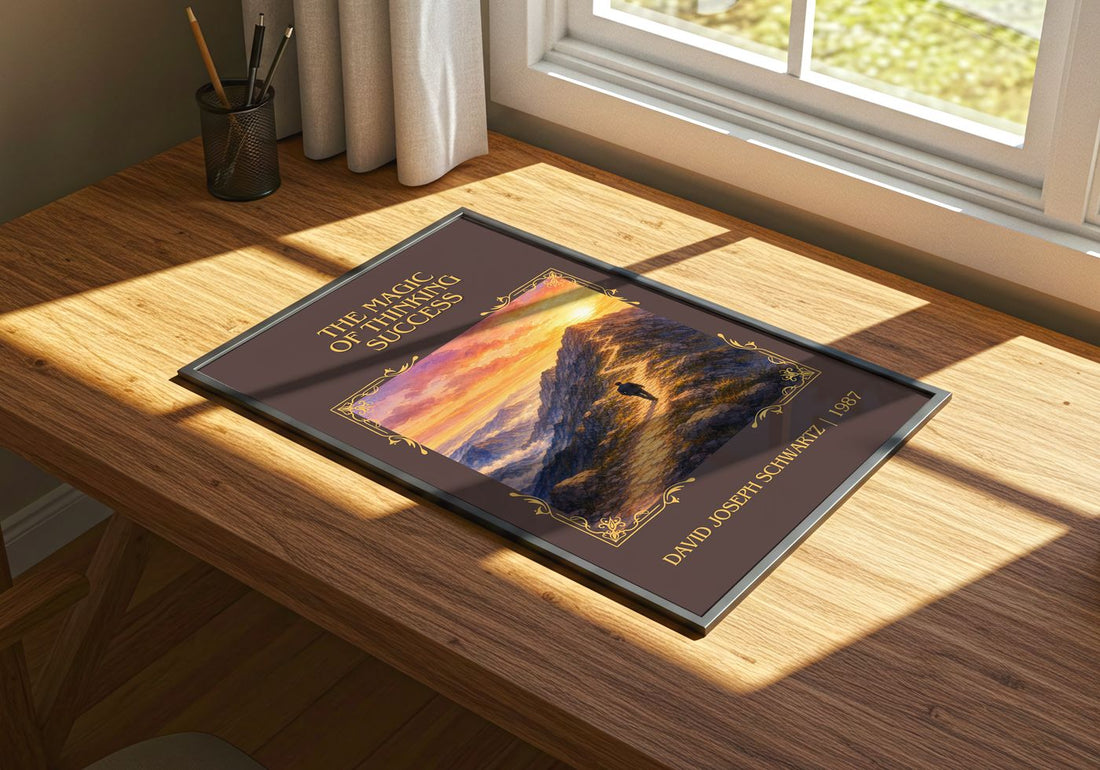 Magic of Thinking Success Classic Book Art Print by D. Schwartz – print on a sunlit desk