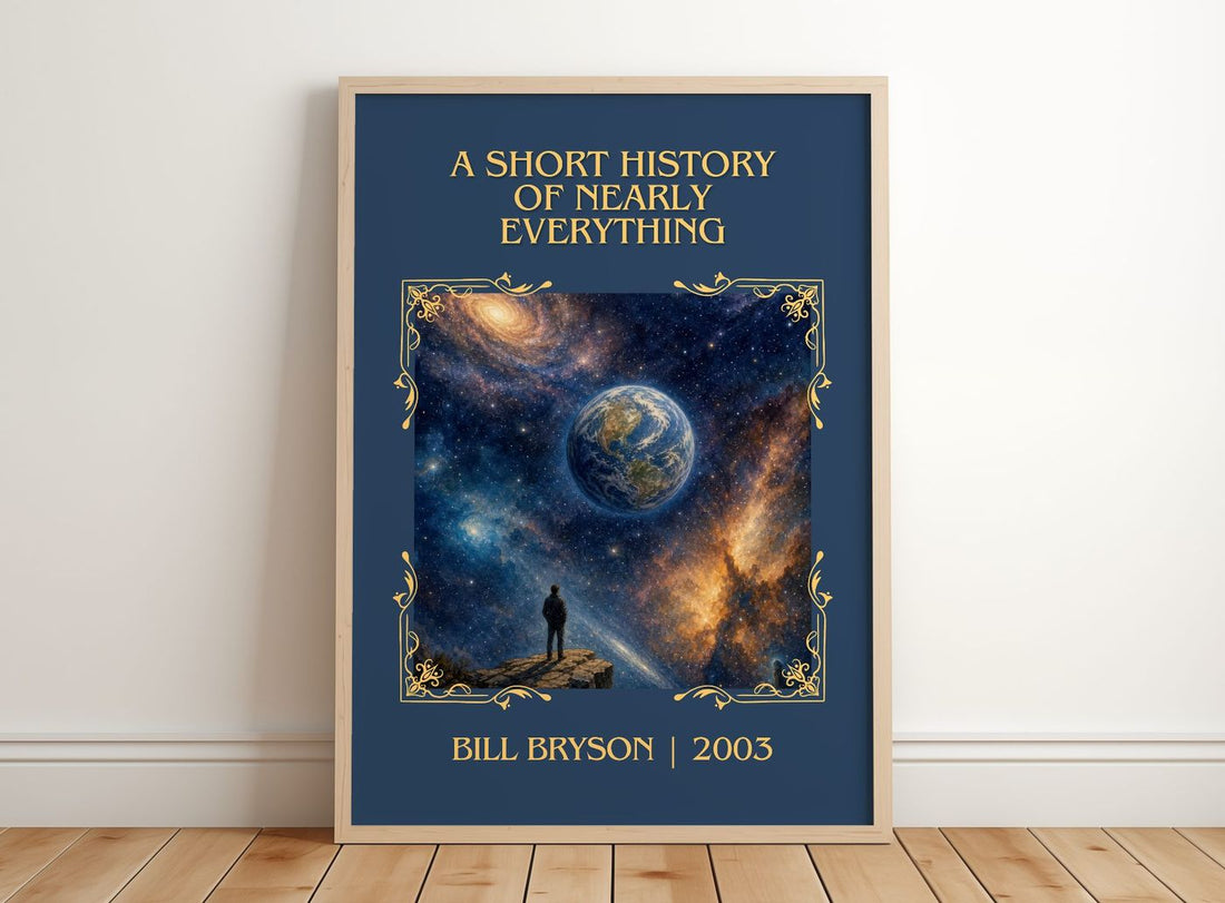 short history of nearly everything Classic Book Art Print by B. Bryson – framed print leaning on a wooden floor