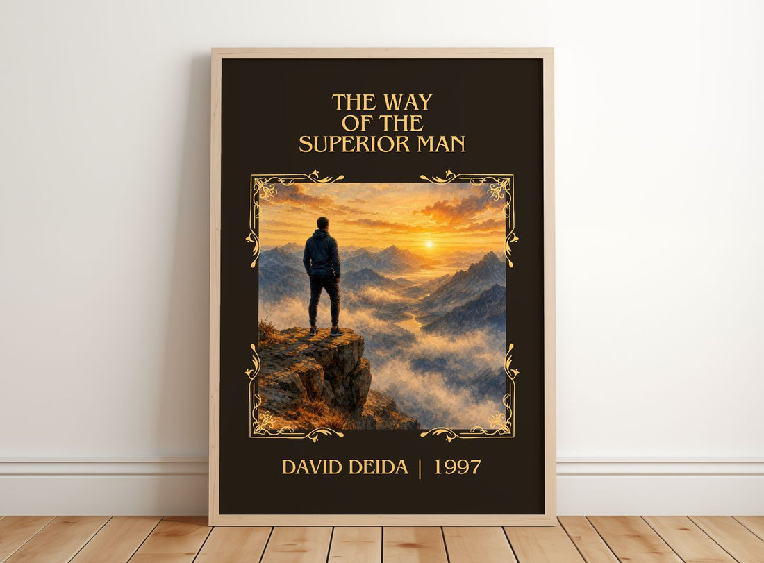 The way of the superior man Classic Book Art Print by David Deida – framed print leaning on a wooden floor