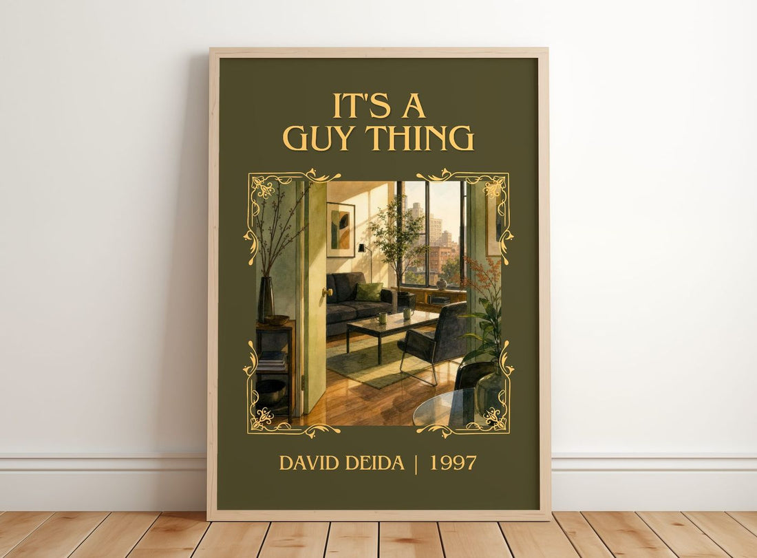 It's a guy thing Classic Book Art Print by David Deida – framed print leaning on a wooden floor