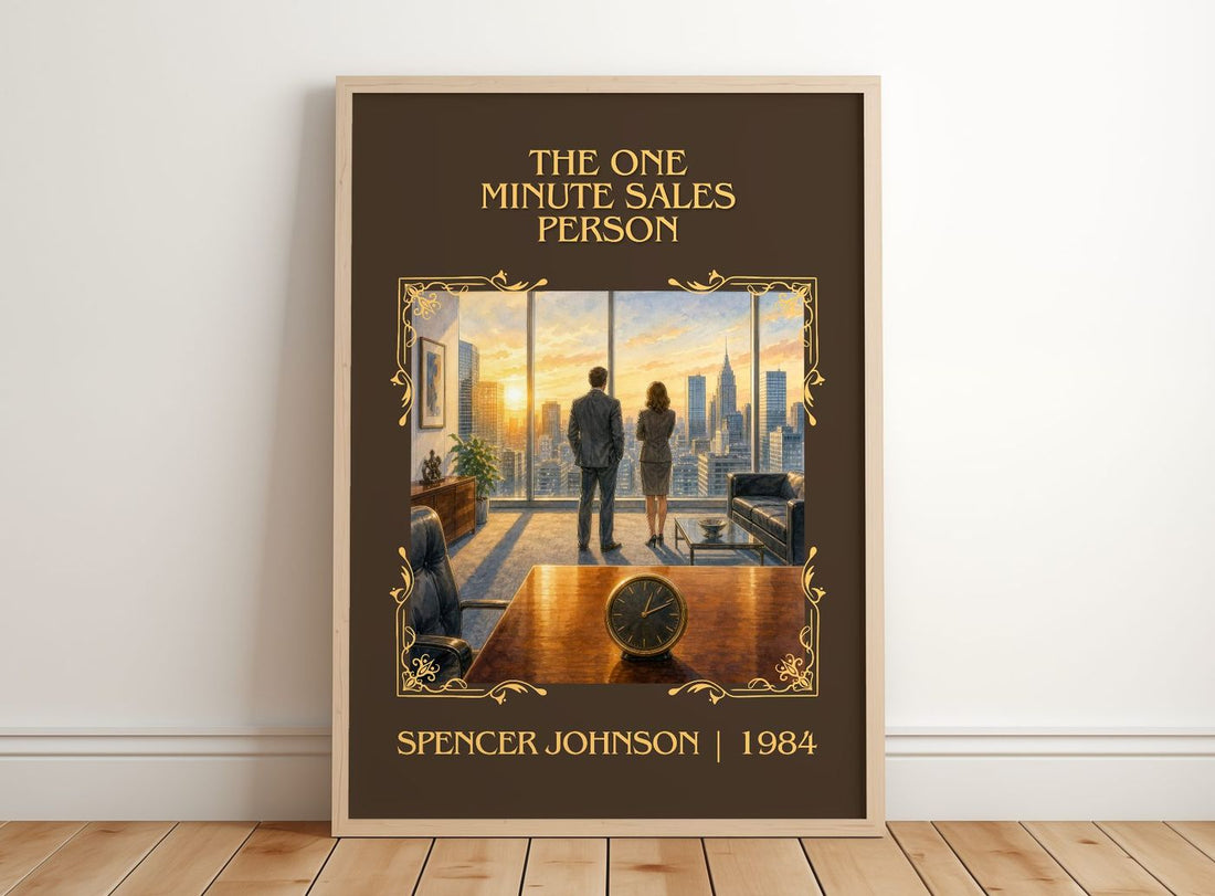 The one minute sales person Classic Book Art Print by Spencer Johnson – framed print leaning on a wooden floor