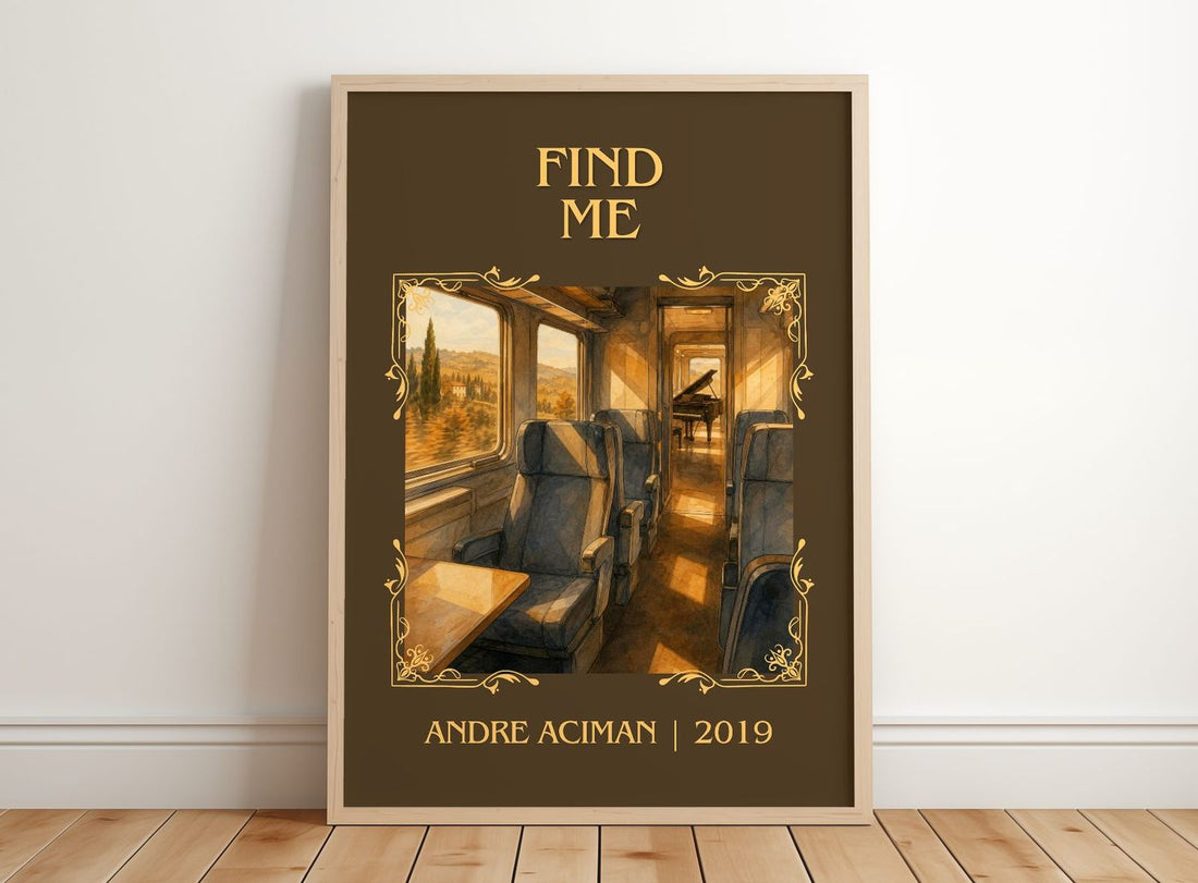 Find Me Classic Book Art Print by André Aciman – framed print leaning on a wooden floor
