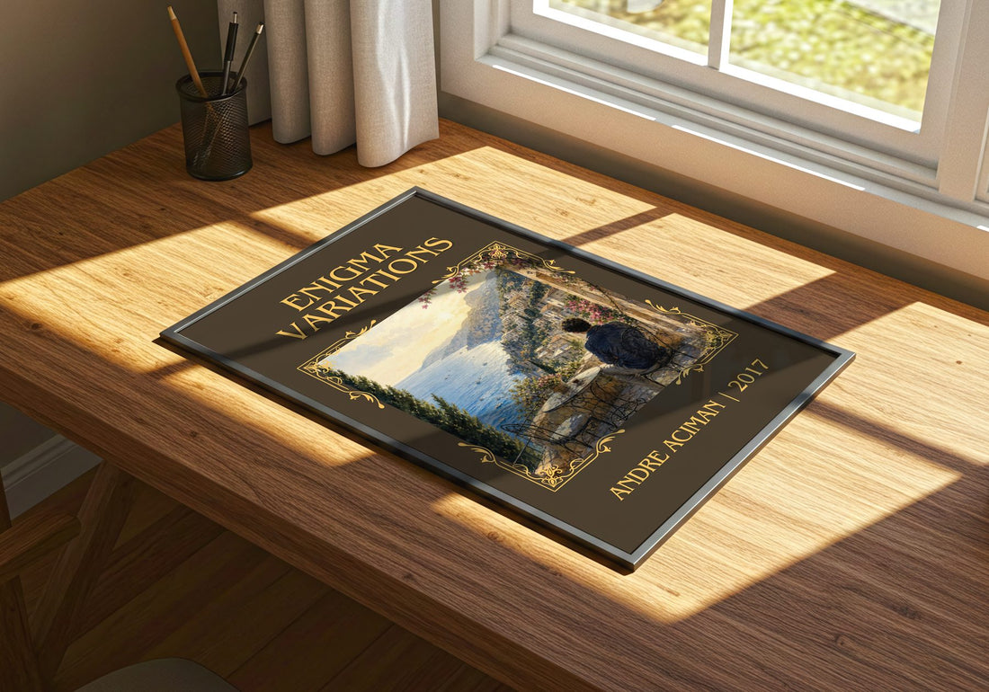 Enigma variations Classic Book Art Print by André Aciman – print on a sunlit desk