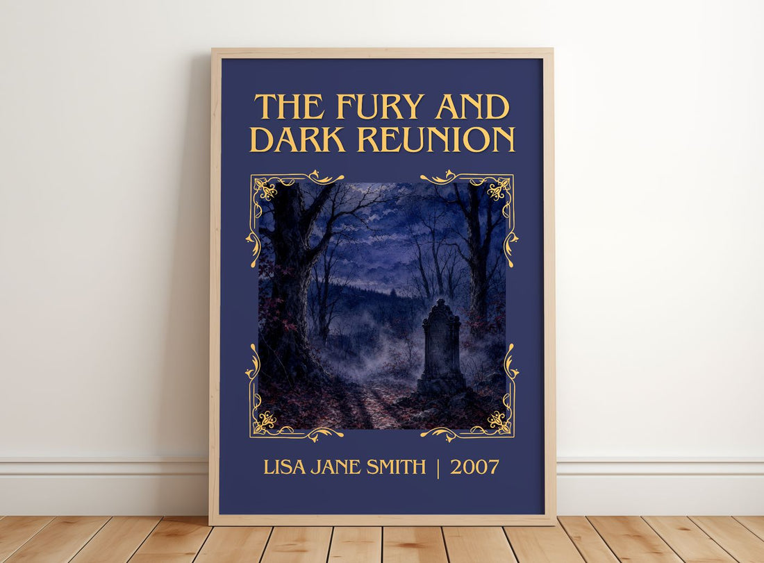 The Fury and Dark Reunion Classic Book Art Print by Lisa Jane Smith – framed print leaning on a wooden floor