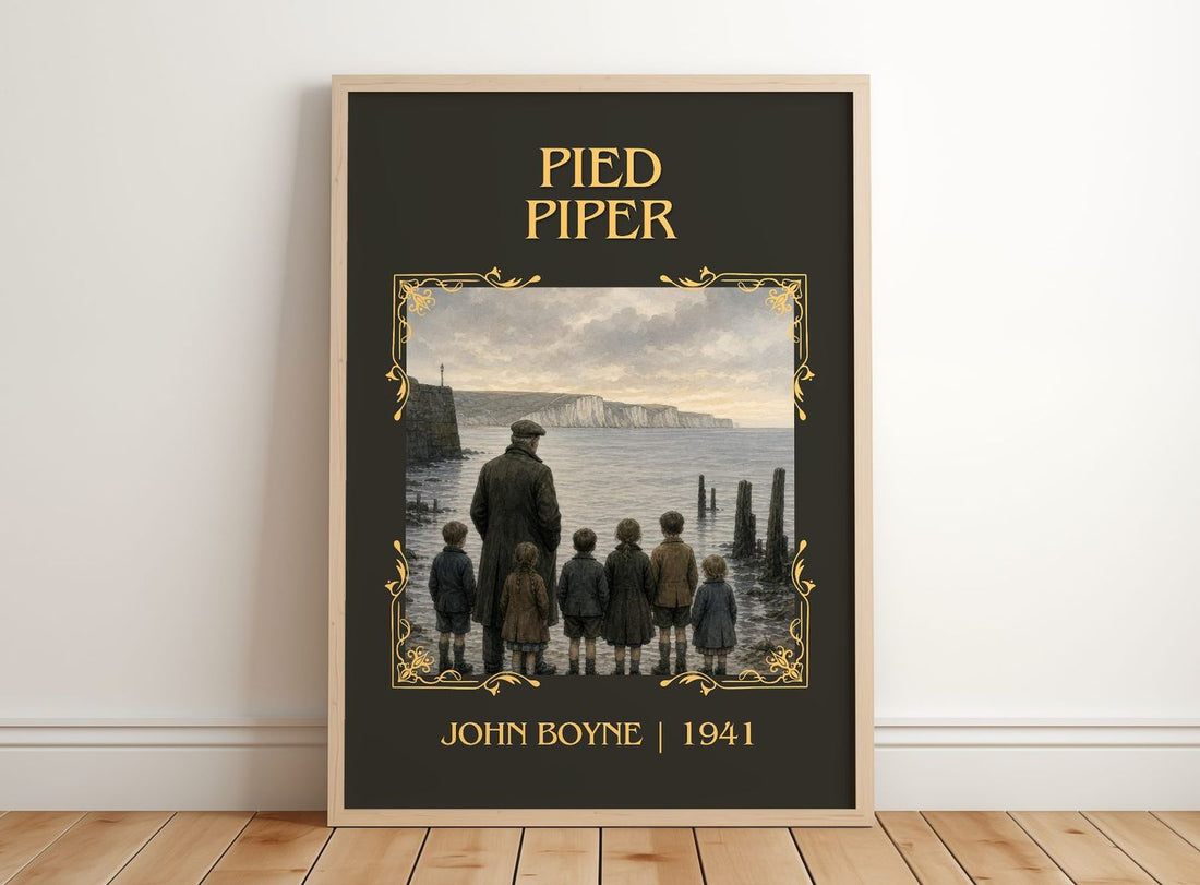 Pied Piper Classic Book Art Print by John Boyne – framed print leaning on a wooden floor