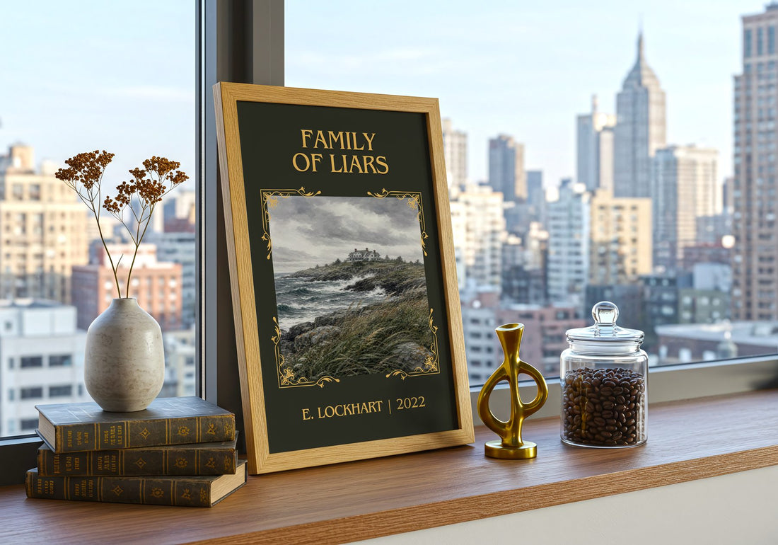Family of Liars Classic Book Art Print by E. Lockhart – framed print on a city-view windowsill