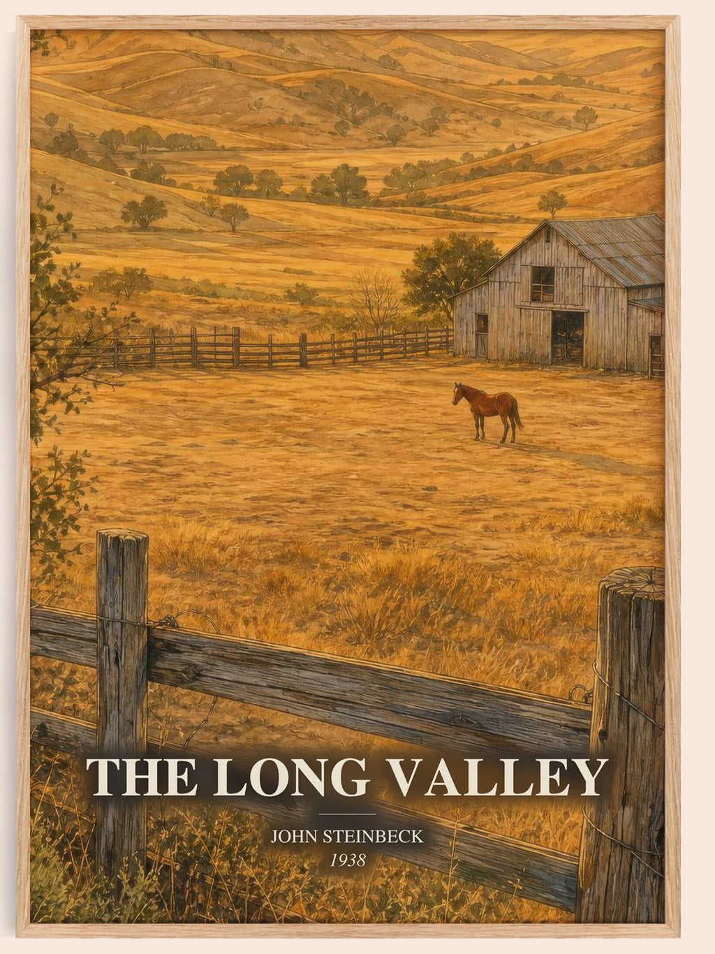 The Long Valley watercolour book poster by John Steinbeck – framed literary art print