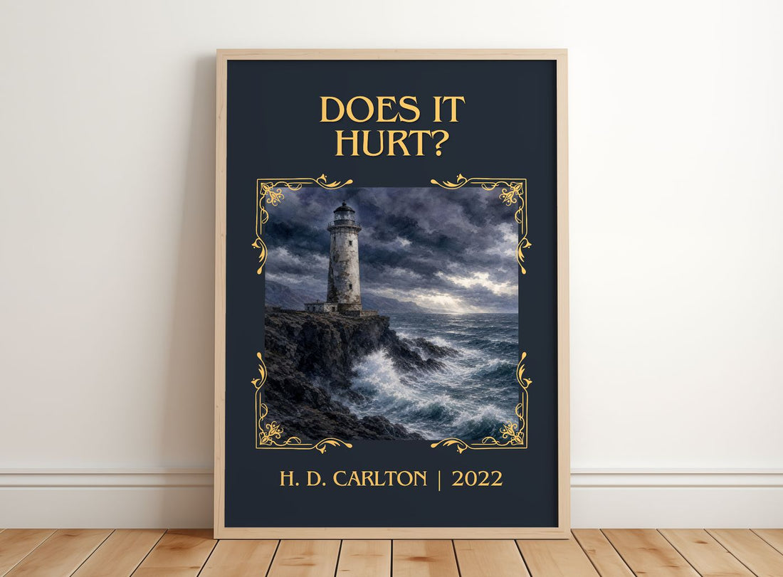 Does It Hurt? Classic Book Art Print by H. D. Carlton – framed print leaning on a wooden floor