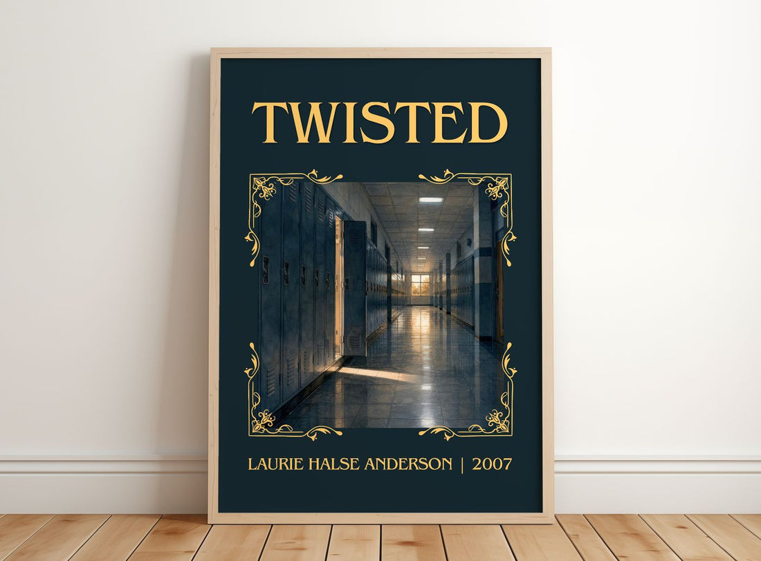 Twisted Classic Book Art Print by Laurie Halse Anderson – framed print leaning on a wooden floor