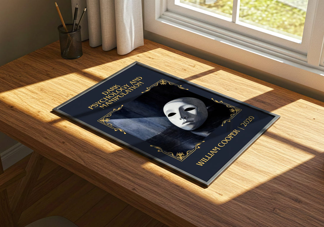 Dark Psychology and Manipulation Classic Book Art Print by W. Cooper – print on a sunlit desk