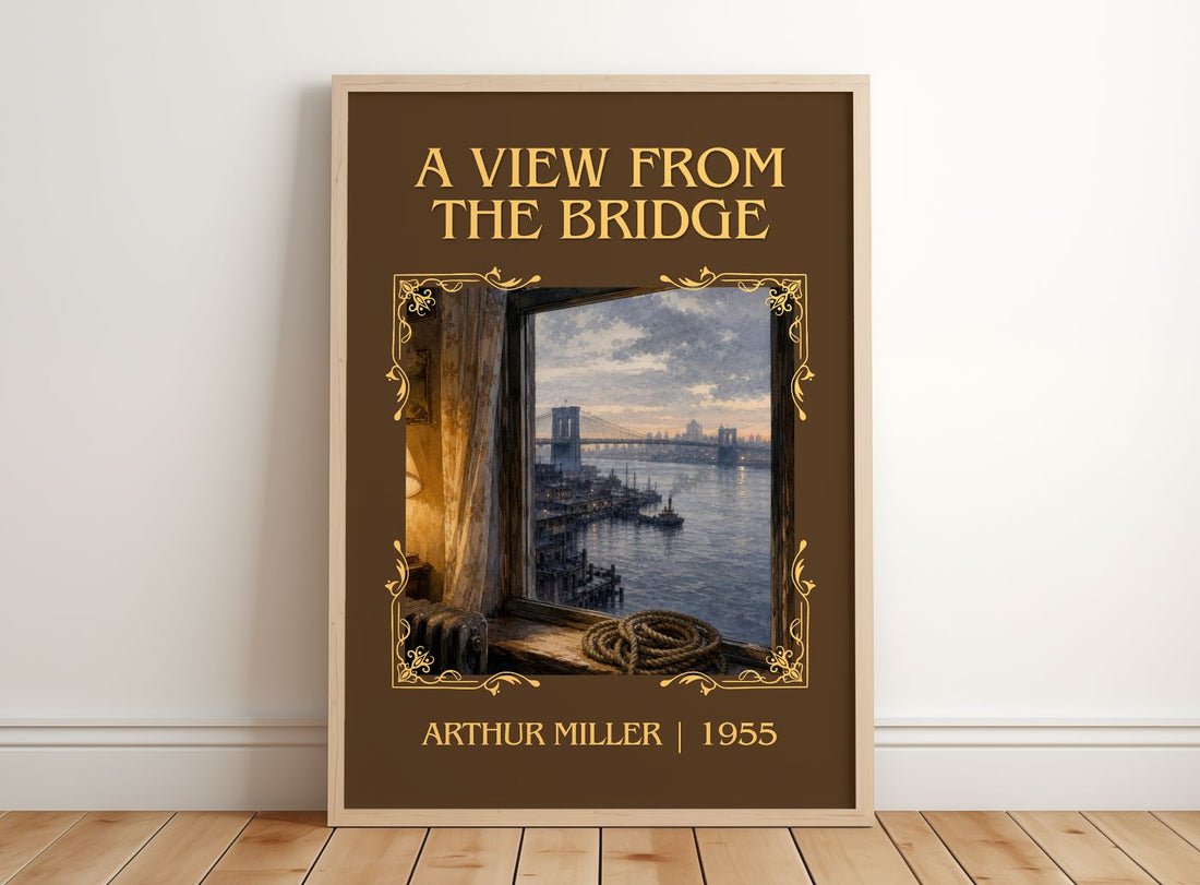 A View from the Bridge Classic Book Art Print by Arthur Miller – framed print leaning on a wooden floor