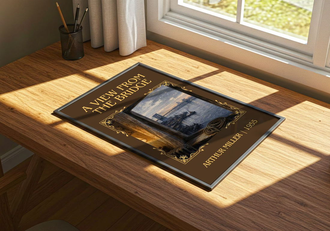 A View from the Bridge Classic Book Art Print by Arthur Miller – print on a sunlit desk