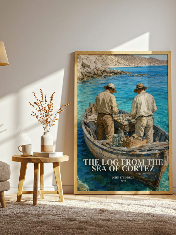 The Log From The Sea Of Cortez watercolour print in frame leaning in hallway – non fiction wall art