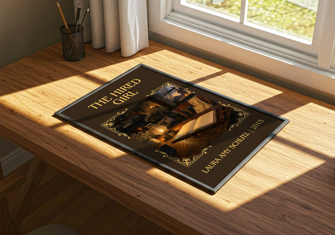 The Hired Girl Classic Book Art Print by Laura Amy Schlitz – print on a sunlit desk
