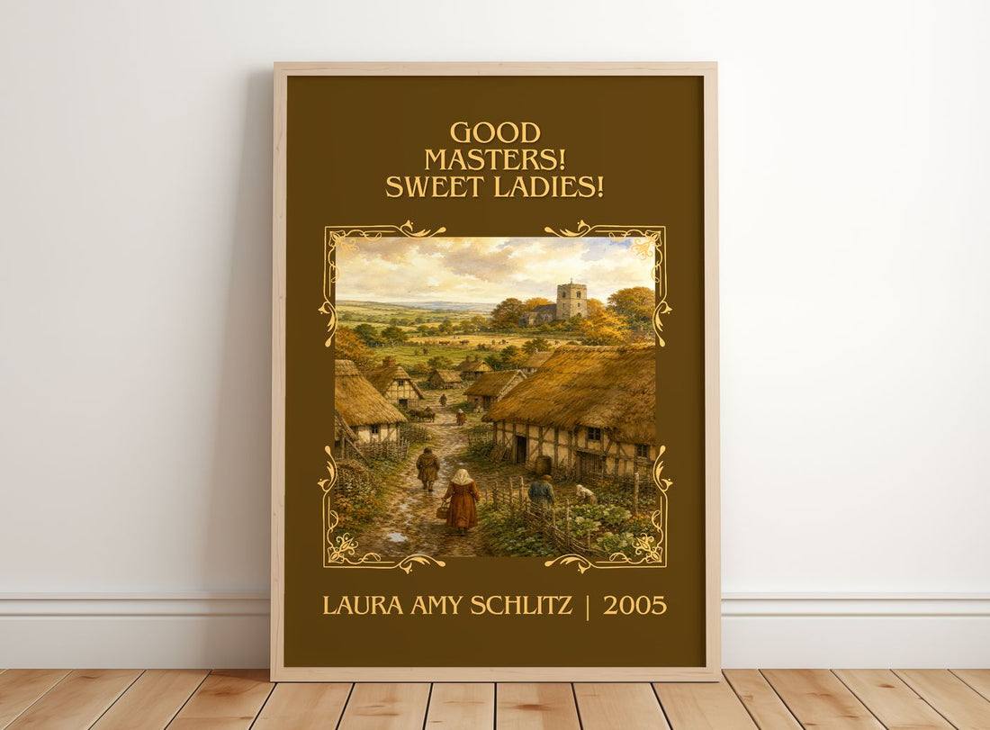 Good Masters! Sweet Ladies! Classic Book Art Print by L. Schlitz – framed print leaning on a wooden floor