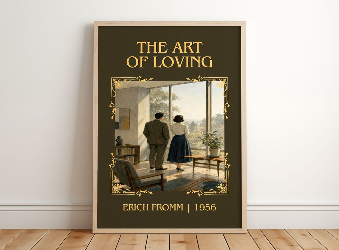 The Art of Loving Classic Book Art Print by Erich Fromm – framed print leaning on a wooden floor
