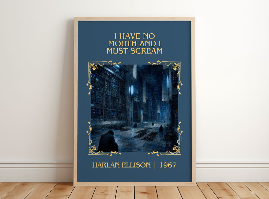 I Have No Mouth and I Must Scream Classic Book Art Print by H. Ellison – framed print leaning on a wooden floor
