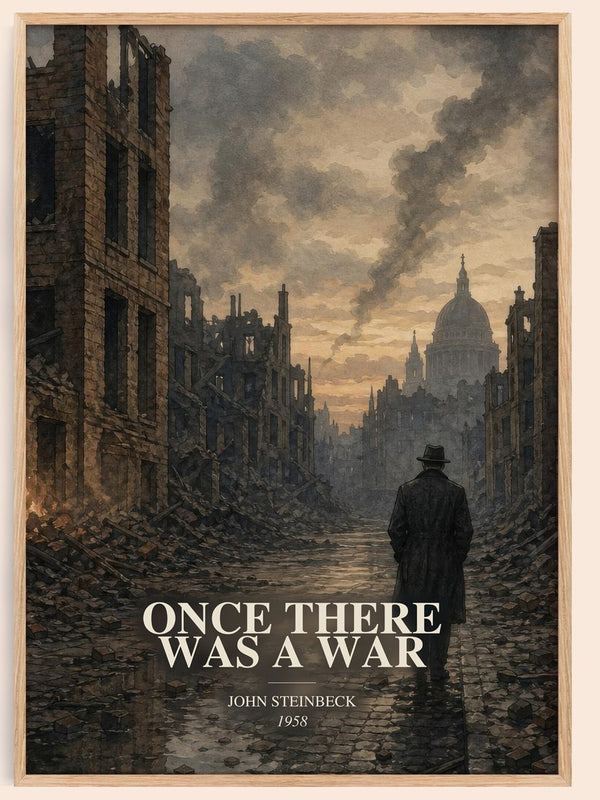 Once There Was A War watercolour book poster by John Steinbeck – framed literary art print