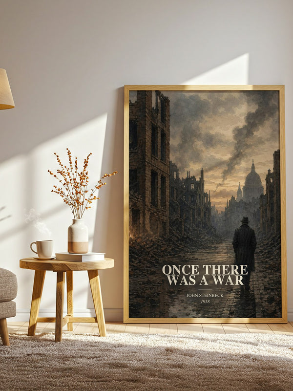 Once There Was A War watercolour print in frame leaning in hallway – non fiction wall art
