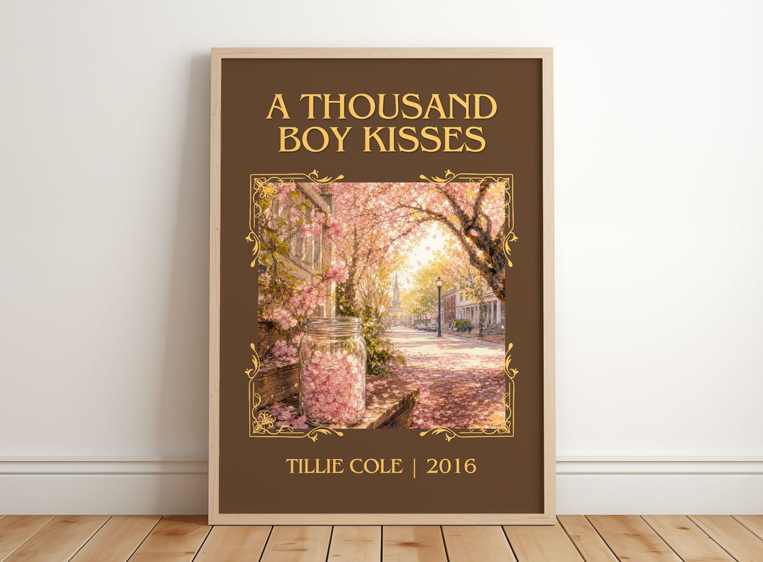 A Thousand Boy Kisses Classic Book Art Print by Tillie Cole – framed print leaning on a wooden floor