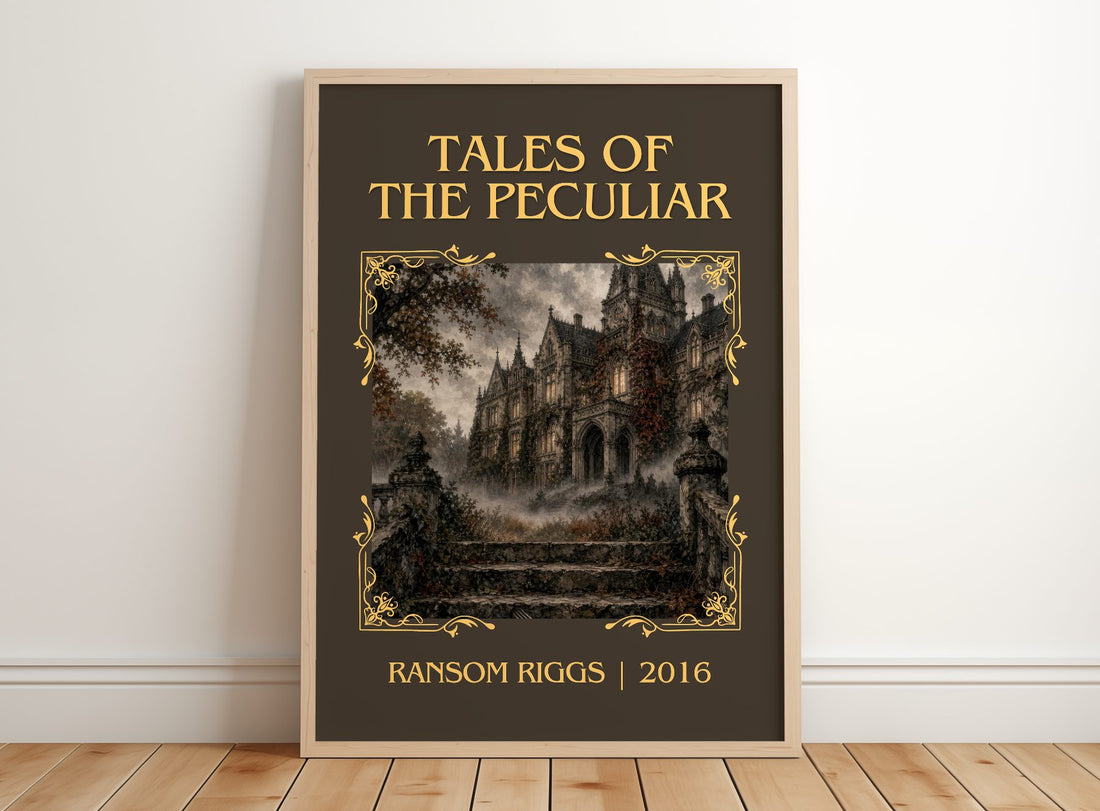 Tales of the Peculiar Classic Book Art Print by Ransom Riggs – framed print leaning on a wooden floor
