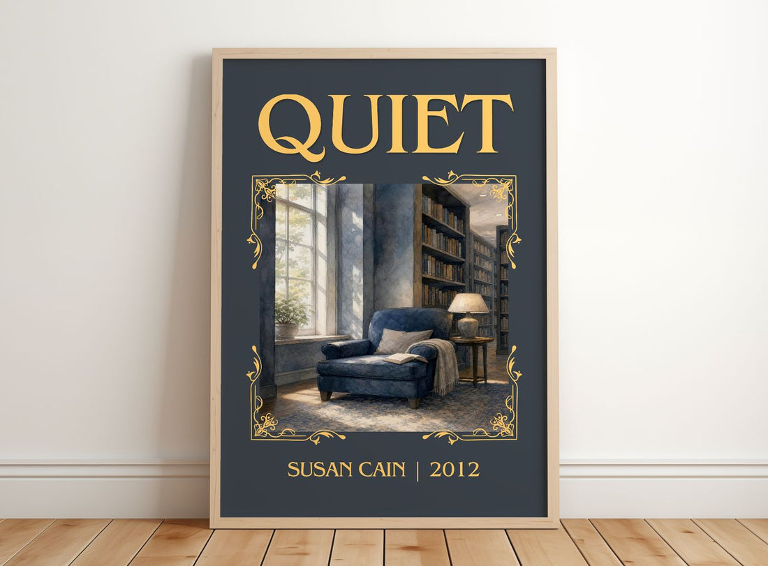 Quiet Classic Book Art Print by Susan Cain – framed print leaning on a wooden floor