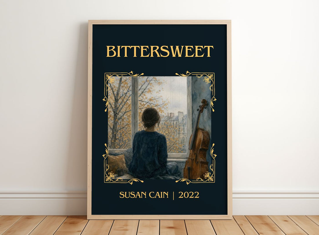 Bittersweet Classic Book Art Print by Susan Cain – framed print leaning on a wooden floor