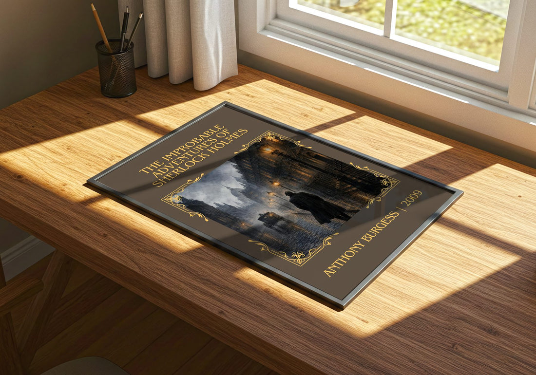 The Improbable Adventures of Sherlock Holmes Classic Book Art Print by Anthony Burgess – print on a sunlit desk